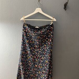 LOFT Navy Skirt with Multicolor Heart Print